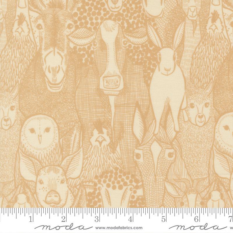 The Henhouse Barnyard Faces Animals Hay Tan Gingiber Moda Cotton Fabric MD-48431-13