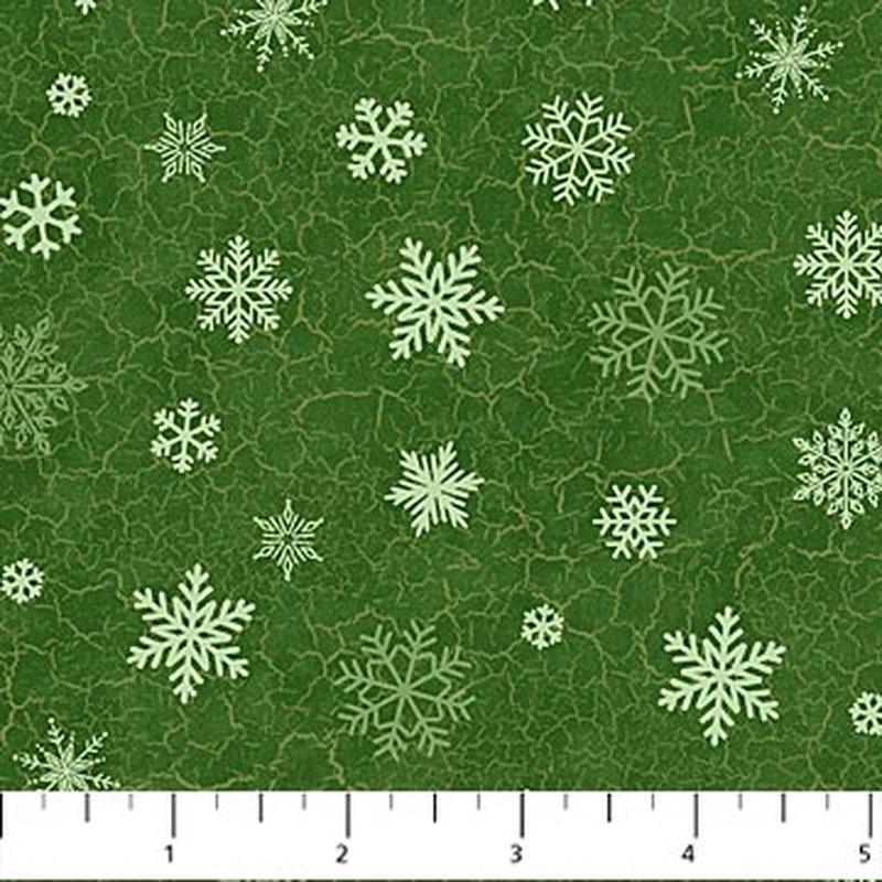 Beary Merry Christmas Snowflakes Green Deborah Edwards Northcott Studio Cotton Fabric 1/2
