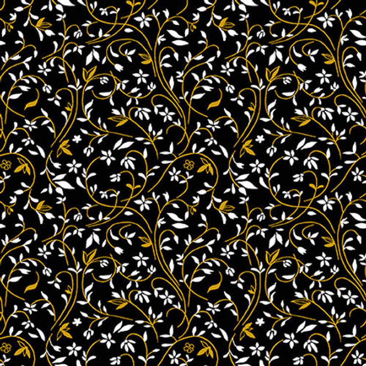 Black, White 24 Karat Swirling Vine Black Color Principle Henry Glass Cotton Fabric 1/2