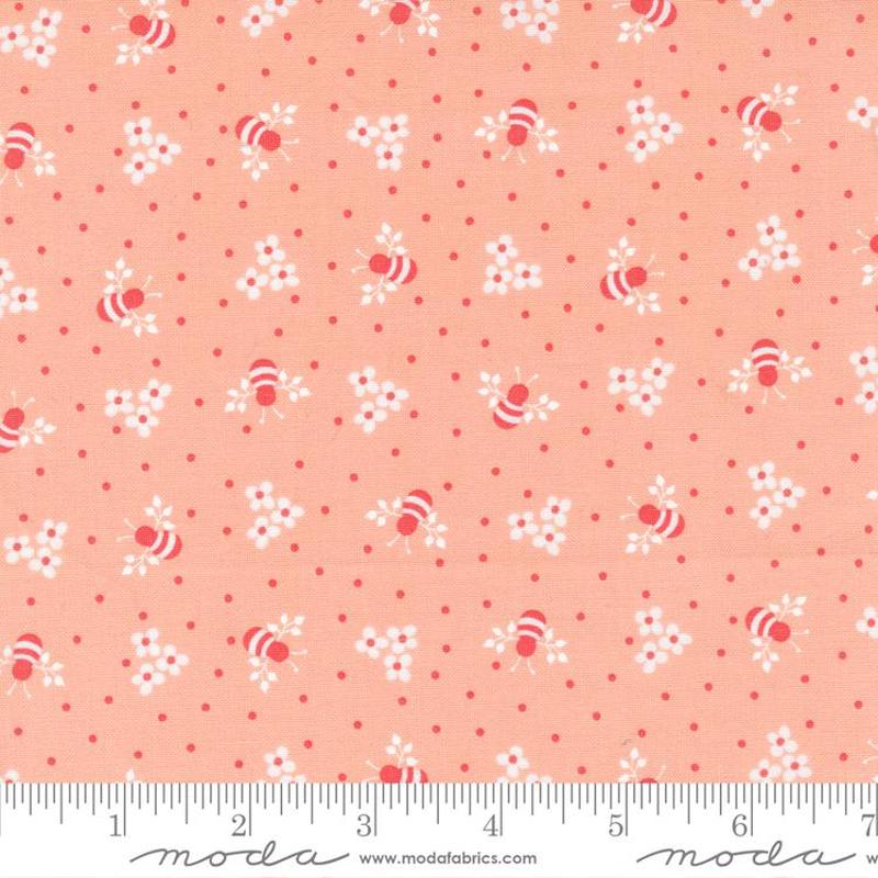 Sunwashed Coral Busy Bee Blenders Bees Dots Small Floral Corey Yoder Coriander Quilts Moda Cotton Fabric 1