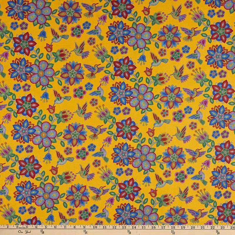 Tucson Beaded Hummingbird Orange Elizabeth's Studio Cotton Fabric ES-640 Orange 1