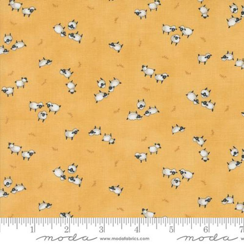 Willows Farm Sheeps In The Pasture Novelty Goldenrod Yellow Deb Strain Moda Fabrics Cotton Fabric 1/2