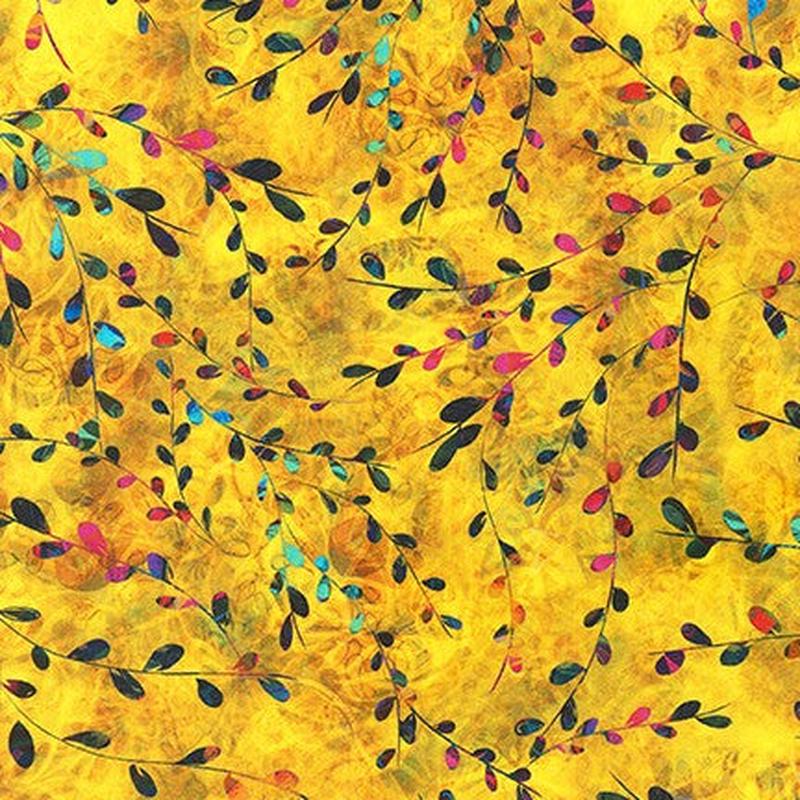 Venice Stained Glass Pussy Willow Yellow Christiane Marques Robert Kaufman Cotton Fabric  RK-AQSD-19720-5