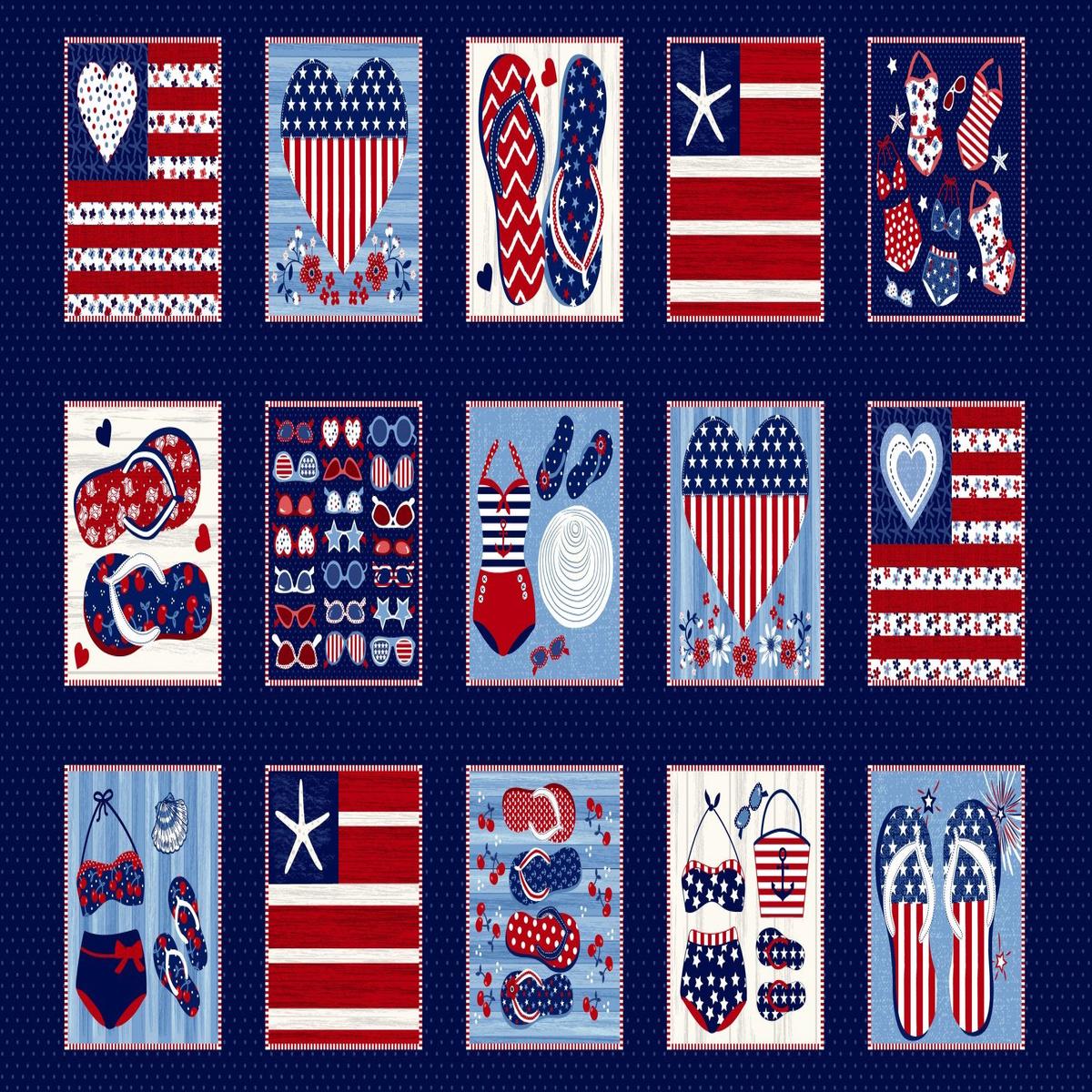 Star-Spangled Beach Blocks Patriotic Panel 24