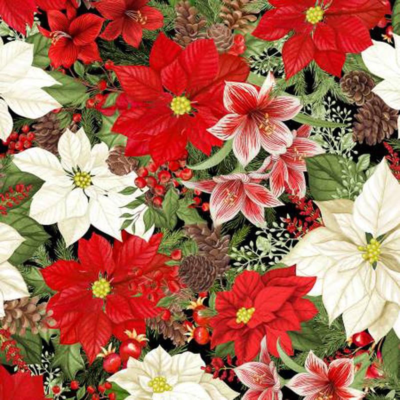 Tartan Holiday Packed Florals Black Danielle Leone Wilmington Prints Cotton Fabric WP-27663-973 1