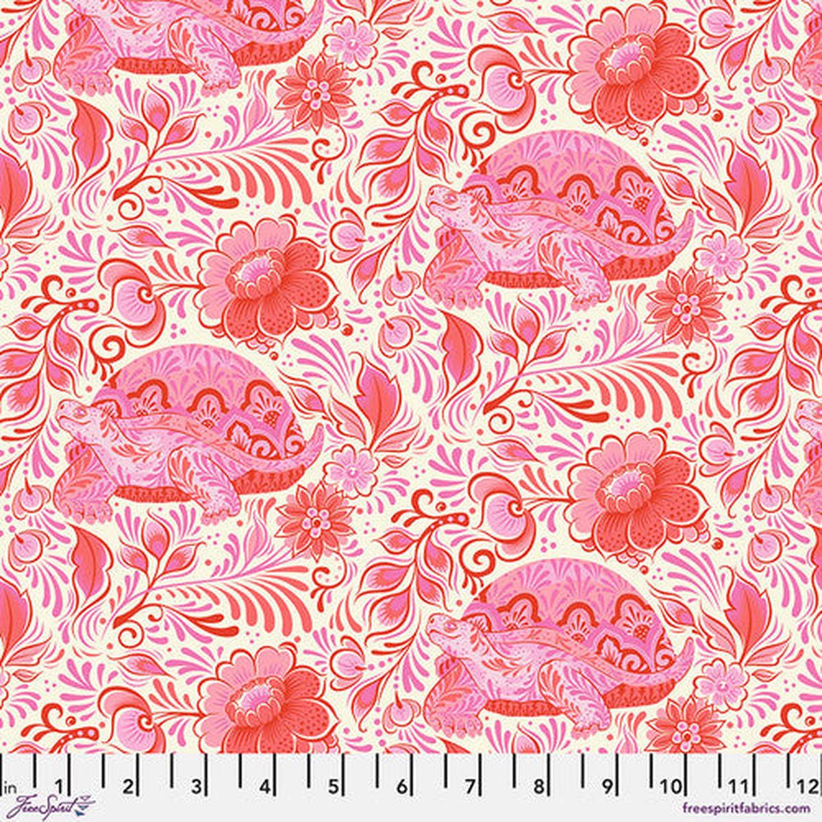 Besties No Rush Floral Turtle Blossom Pink Tula Pink Free Spirit Cotton Fabric 1