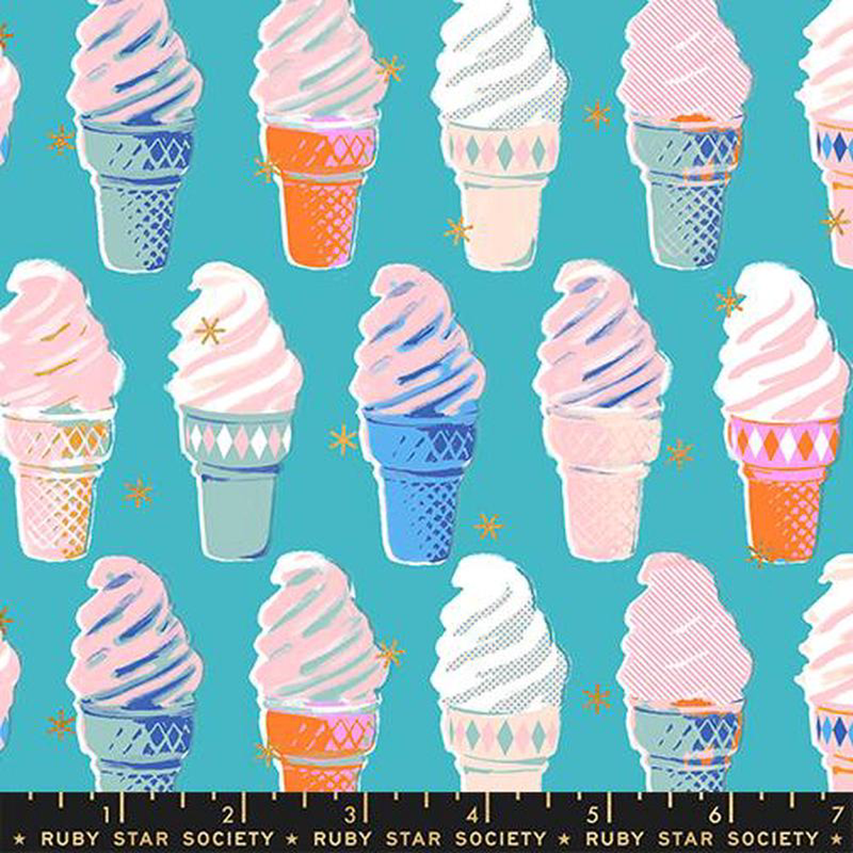 Best Day Ever Ice Cream Turquoise Metallic Melody Miller Ruby Star Society Moda Cotton Fabric MD-RS0105-17M