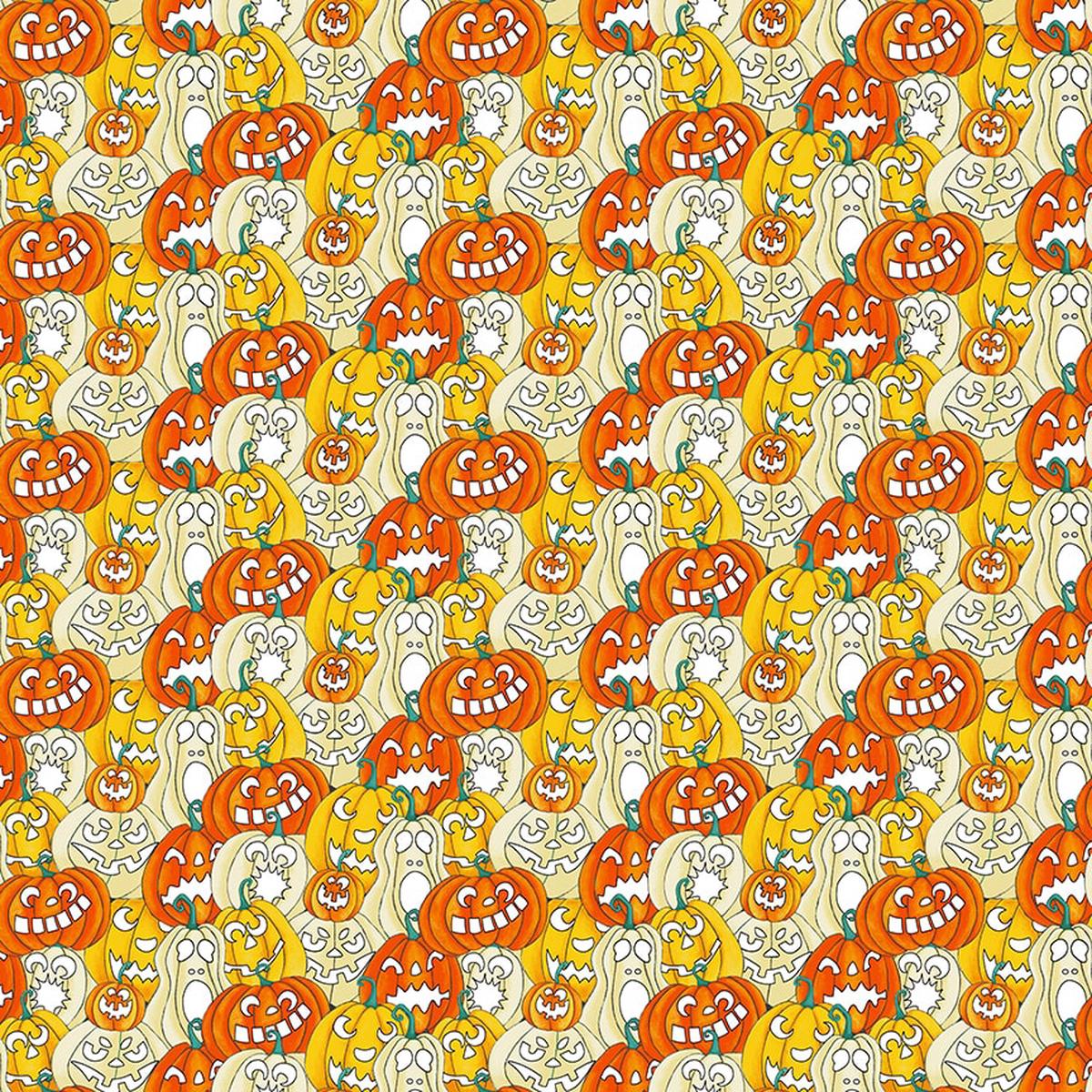 Witch Night Out Packed Pumpkins Orange Glow in the Dark Delphine Cubitt Henry Glass Cotton Fabric HG-749G-34