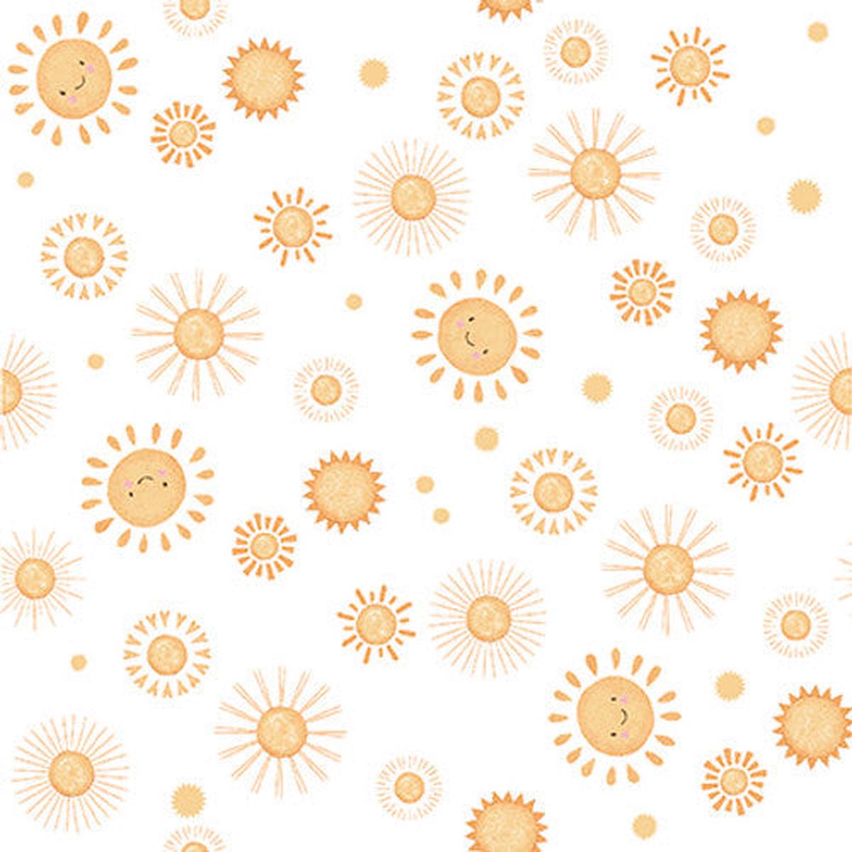 Boho Buddies Sunshine White Sharon Kuplack Henry Glass Cotton Fabric HG-1714-04 1