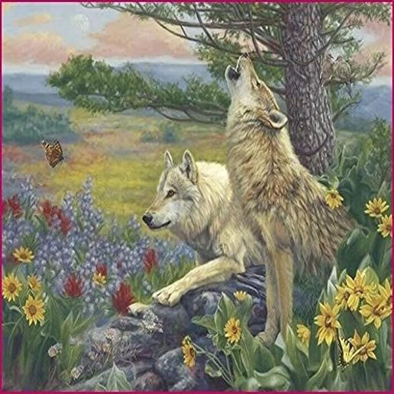 Wolves Spring Flowers Forest Scene 36