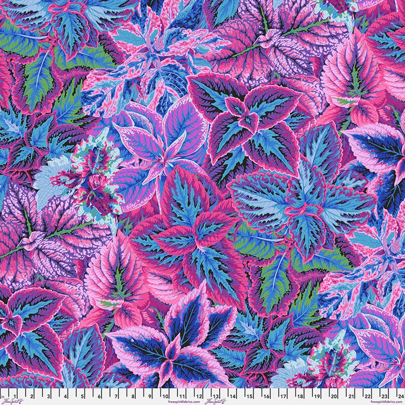 Bold Leaves Blue Philip Jacobs August 2025 Kaffe Fassett Collective Free Spirit Cotton Fabric FS-PWPJ132.BLUE 1/2