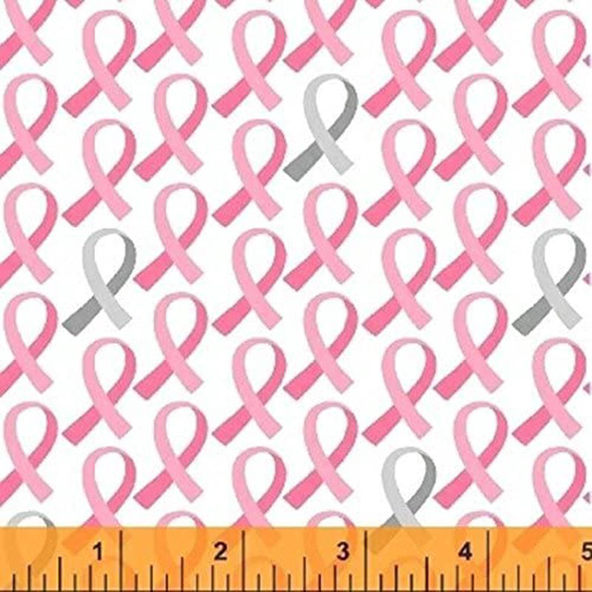 Breast Cancer Awareness Pink Gray Accent Ribbons White Whistler Studios Windham Cotton Fabric WF 42142-2