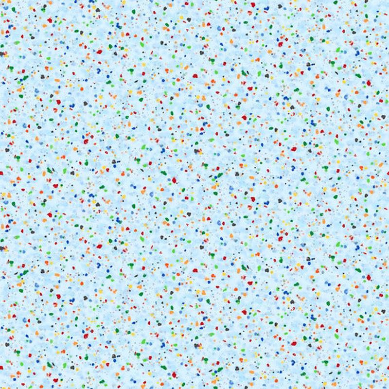 Speckles Rainbow Dots Light Blue Quilting Treasures Cotton Fabric 1