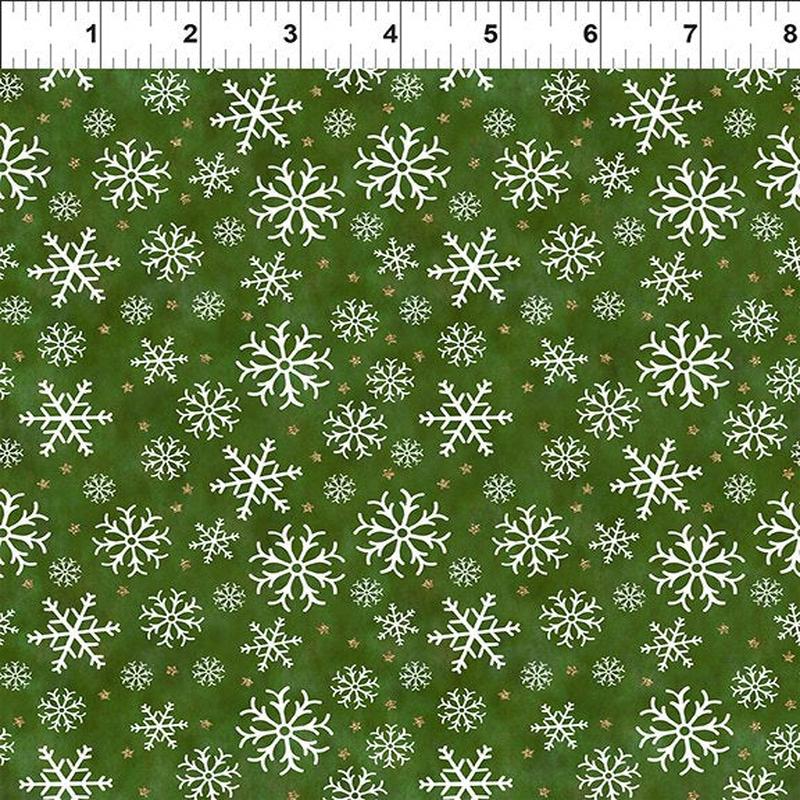 Winter Solstice II Snowflakes Green Gold Metallic In the Beginning Fabric Cotton Fabric ITB-11WS-3M
