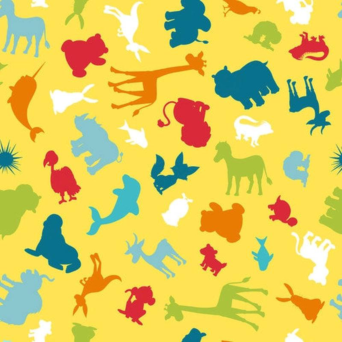 A to Zoo Tossed Animal Silhouettes Yellow Hannah of Pencil 038 Ink Studio Blank Quilting Cotton Fabric