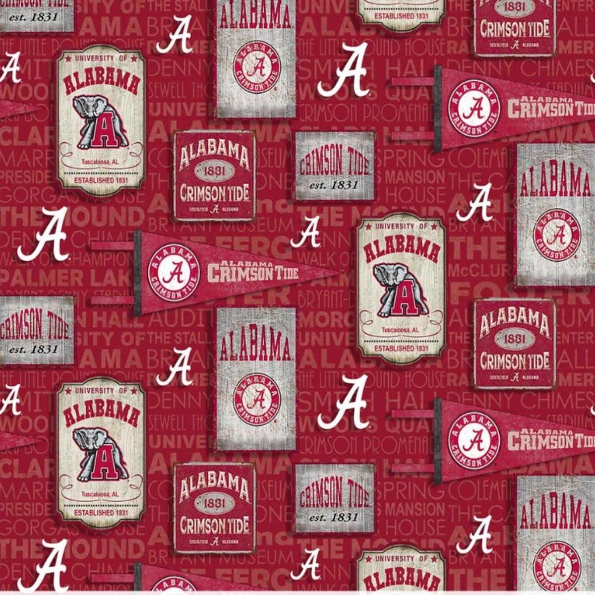 Alabama Crimson Tide NCAA College Roll Tide Vintage Pennant Design Cotton Fabric AL-1267 1/2