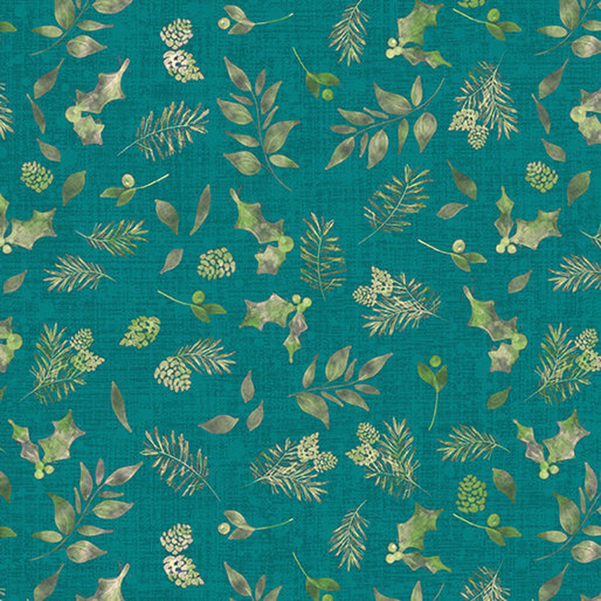 Winter Haven Forest Floor Teal Rachel Rossi Benartex Cotton Fabric BE-16796-84