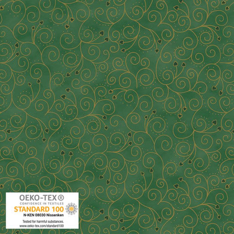 We Love Christmas Ornaments w/ Heart w/ Metallic Light Green Gold STOF Blank Quilting Cotton Fabric BQ-4592M-812