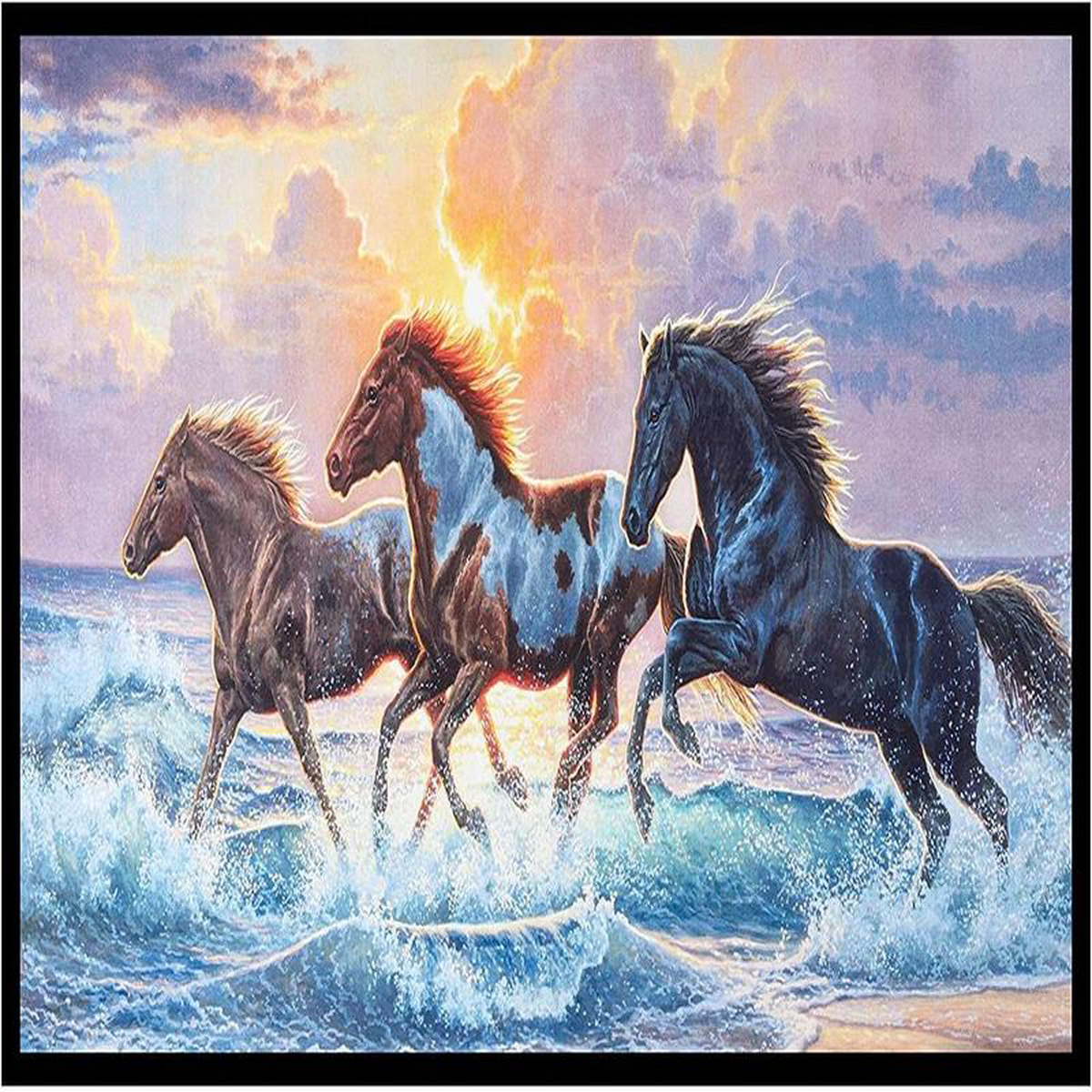 Against the wind Horses Panel 248221 Elizabeth8217s Studio Cotton Fabric ES-9610 Black