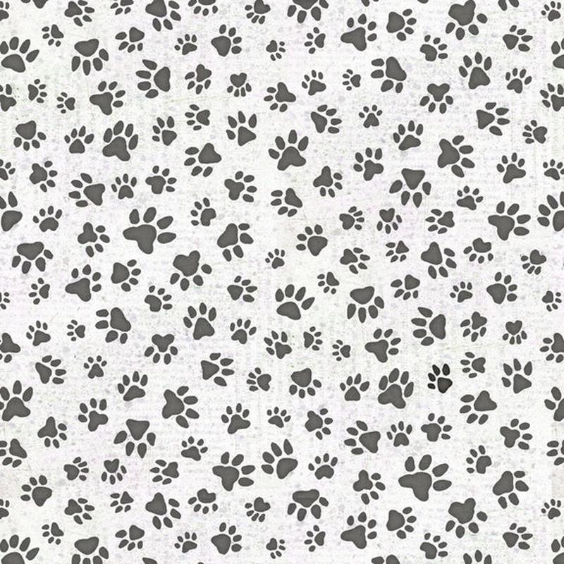 All You Need Is Love and a Dog Paw Print Allover White Beth Logan Henry Glass Cotton Fabric 1