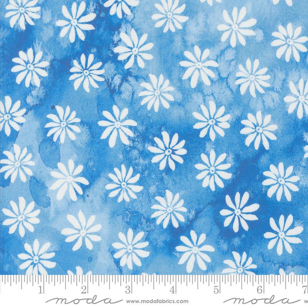 Sunshine 038 Blue Skies Flower Shower Watercolor Bluebell Dark Blue Create Joy Project Moda Cotton Fabric