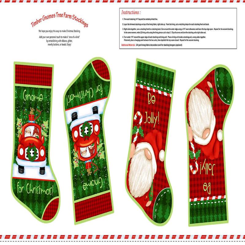 Timber Gnomes Tree Farm Gnome Stocking Panel 24