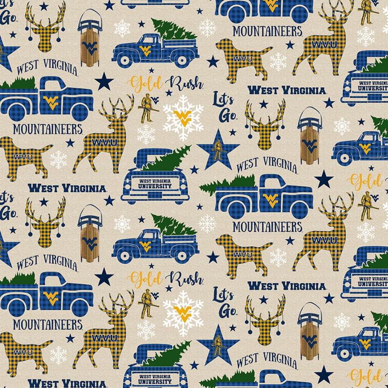 West Virginia Mountaineers NCAA College Holiday Sykel Cotton Fabric WV-1213 1