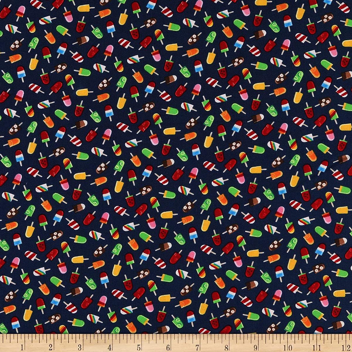 Summer Sports Popsicles Ice Cream Navy George McCartney Timeless Treasures Cotton Fabric 1