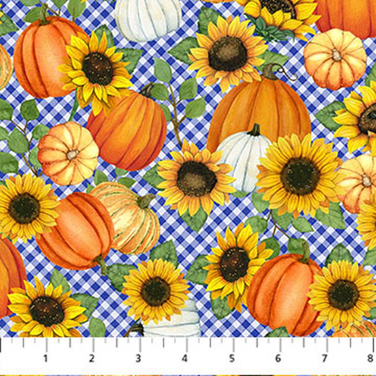 Autumn Gathering Pumpkins Sunflower Blue Multi Jennifer Nilsson Northcott Cotton Fabric NC-DP26938-44