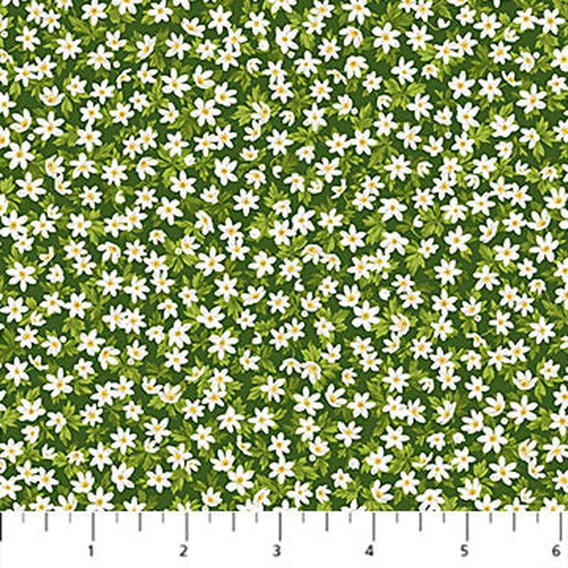 Bear's Den Flowers Light Green Hautman Brothers Wildlife Art Northcott Cotton Fabric NC-27627-72