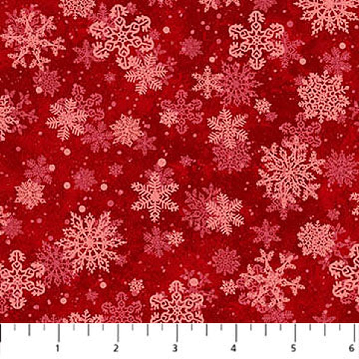 St. Nicholas Snowflakes Red Liz Goodrick-Dillon Northcott Cotton Fabric NC-28219-24 1/2