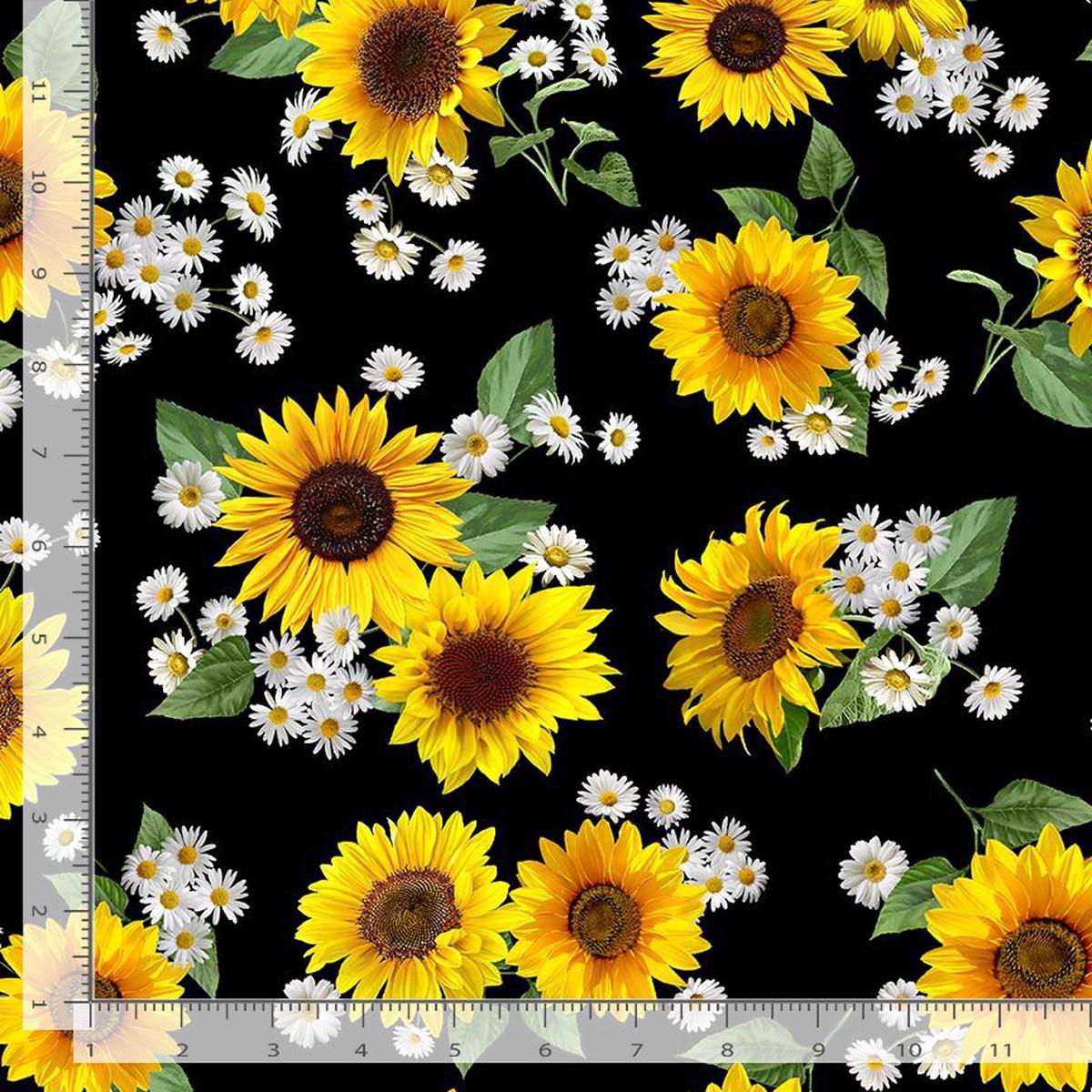 Advice from a Sunflower Sunflowers & Daisies Bouquets Black Timeless Treasures Cotton Fabric TT-FLEUR-CD2924-BLACK 1/2
