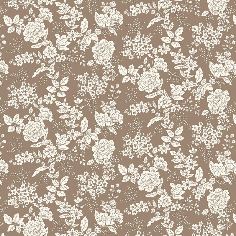 Tranquility Floral Flowers Toile Dark Taupe Kim Diehl Henry Glass Cotton Fabric 1/2