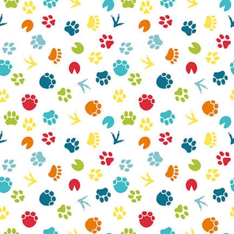 A to Zoo Tossed Footprints White Hannah of Pencil & Ink Studio Blank Quilting Cotton Fabric