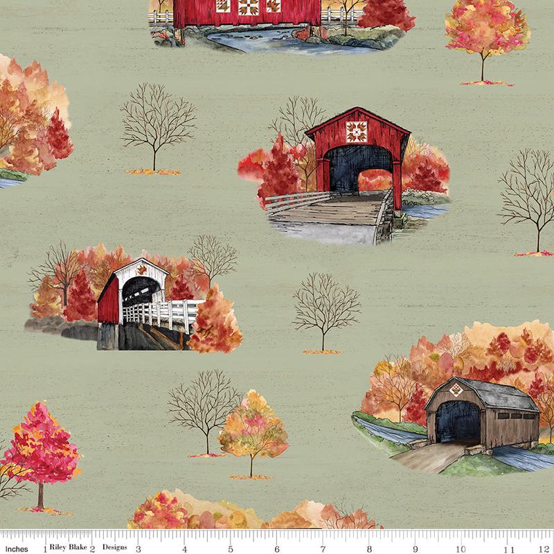 Covered Bridges in Fall ~ Main ~ CD16210-SAGE ~ One Yard