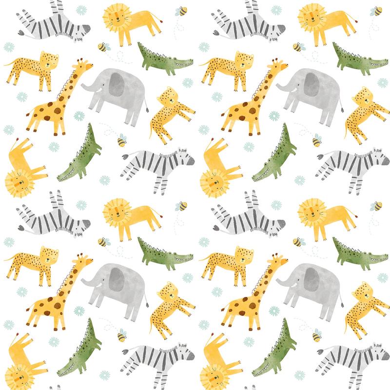 Sunny Safari ~ Animal Toss Minky ~ MK27762-10 White Multi