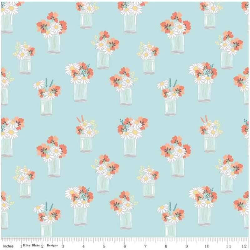 Sunshine and Sweet Tea ~ Mason Jar Bouquets C14322  Aqua ~ One Yard