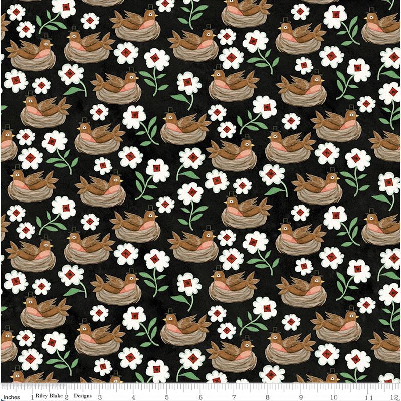 Teresa Kogut Hop Hop Hooray ~  Robins Nest C14273 Black ~ One Yard