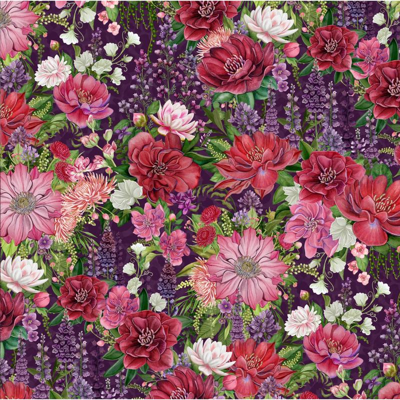 Wild Garden ~ Packed Floral ~ W100-004-414 Purple
