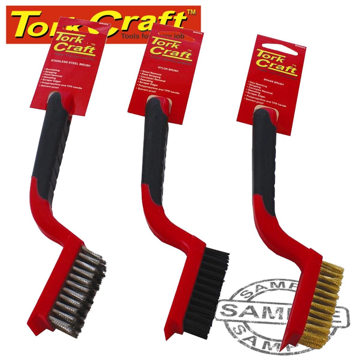 Tork Craft Soft Grip Wide Brush Set Brass Stainless Nylon In Blister Tcw