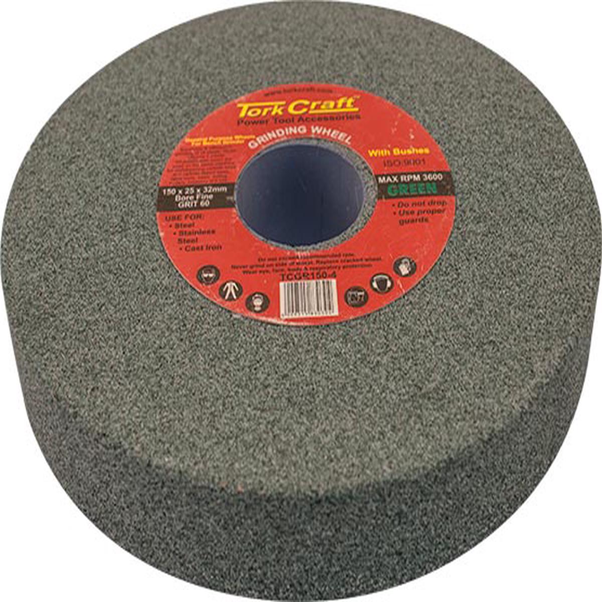 Tork Craft Grinding Wheel 150X25X32Mm Bore Fine 60Gr W/Bushes For B/G Green