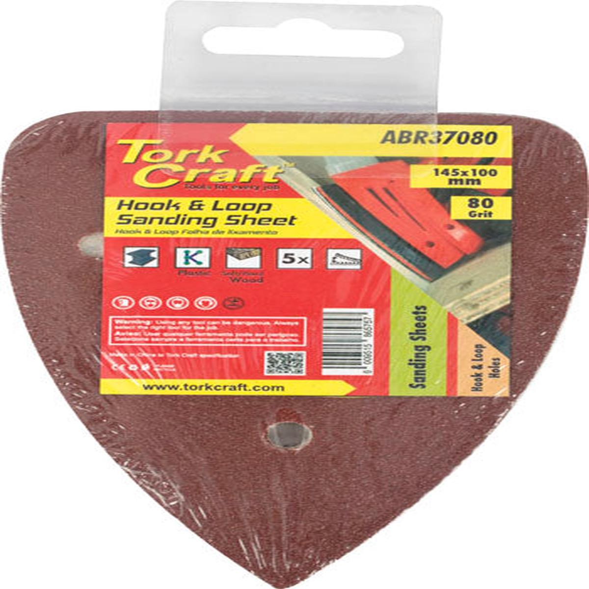 Tork Craft Sanding Tri - 80 Grit 145 X 145 X 100Mm 5/Pack For Tcms Hook And Loop