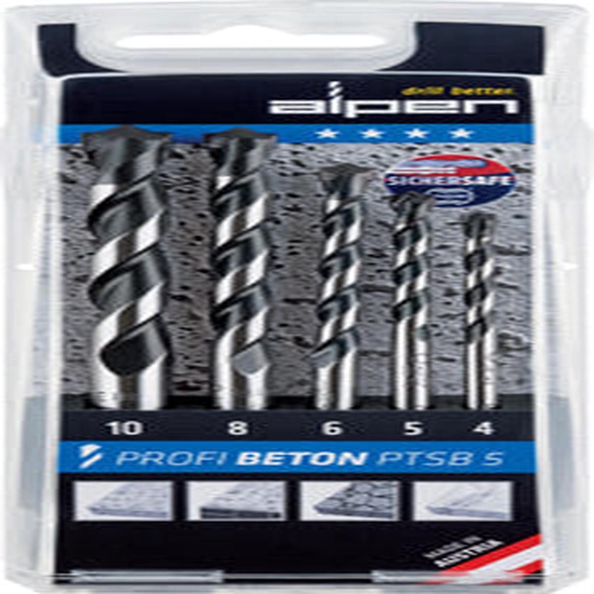 Alpen Concrete Profi Beton Drill Bit 5 Piece Set 4 5 6 8 10 Mm