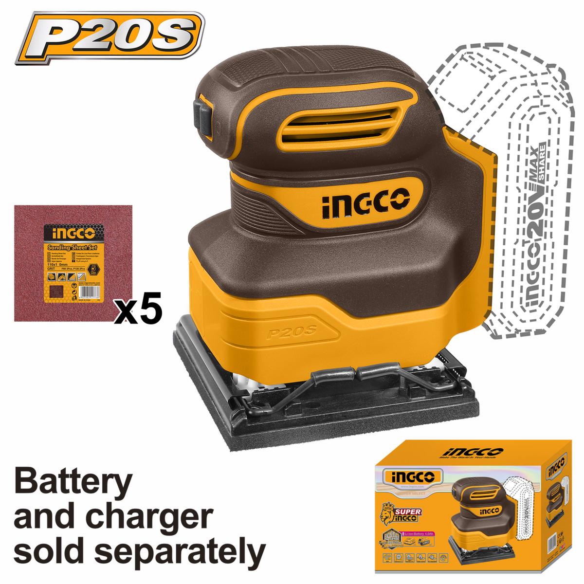 Ingco 20V Lithium-Ion sheet sander