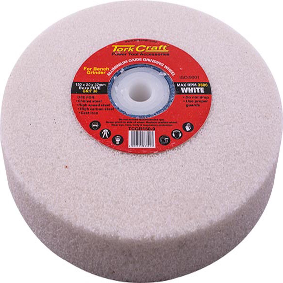 Tork Craft Grinding Wheel 150X20X32Mm White Coarse 36Gr W/Bushes For Bench Grin