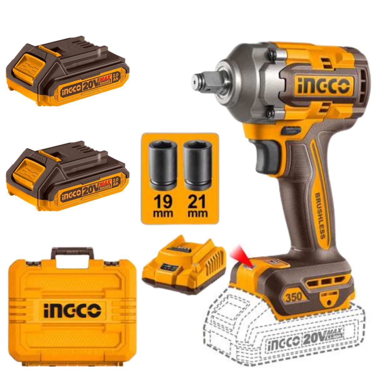 Ingco Cordless Impact Wrench 350Nm 20V Kit