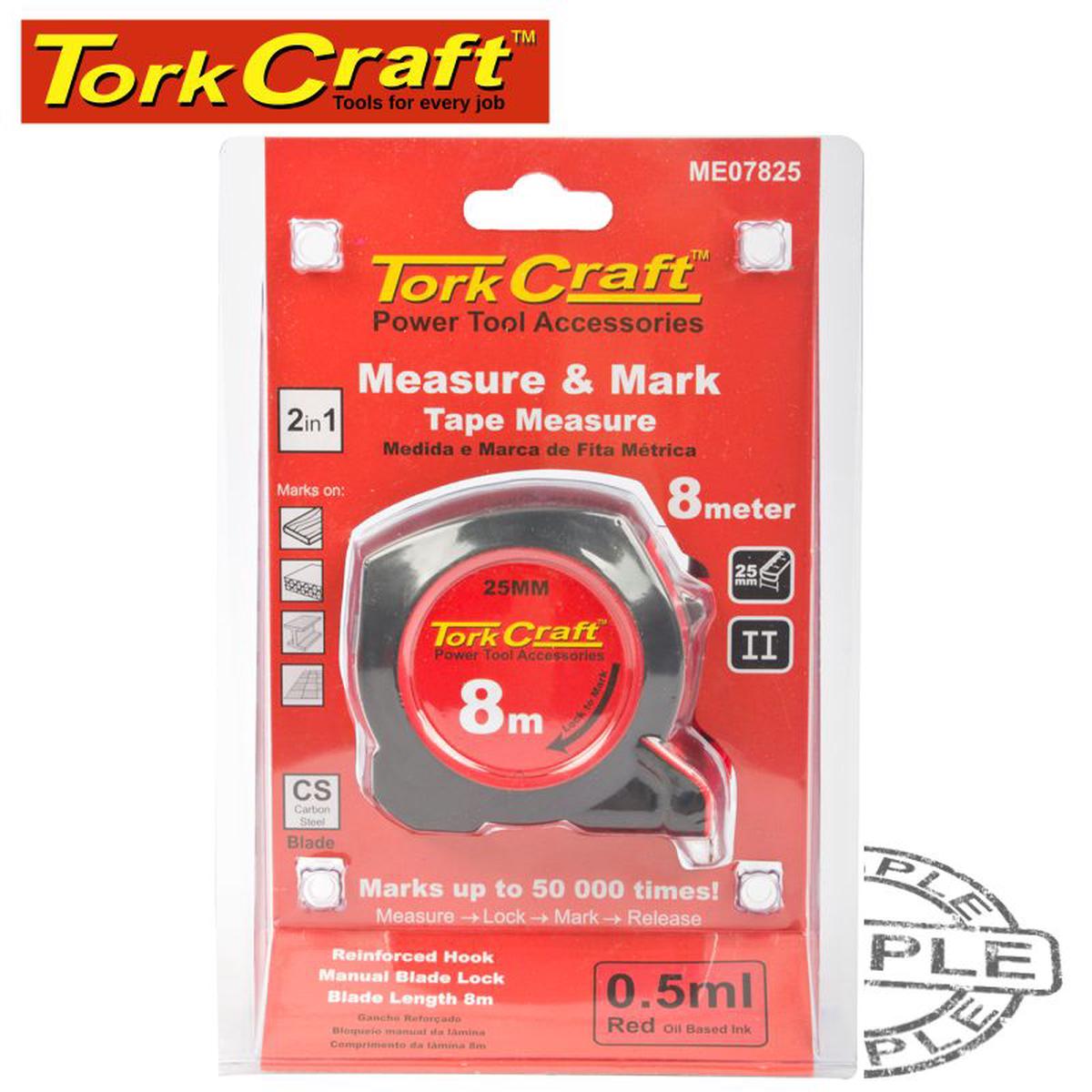 Tork Craft Measuring Tape With Marker 8M X 25Mm Rubber Casing Matt Finish