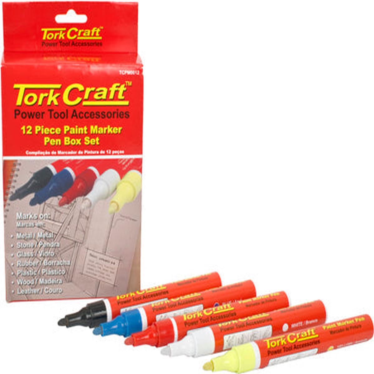 Tork Craft Paint Marker Pen 12Pack Red/Yel/White/Black/Blue
