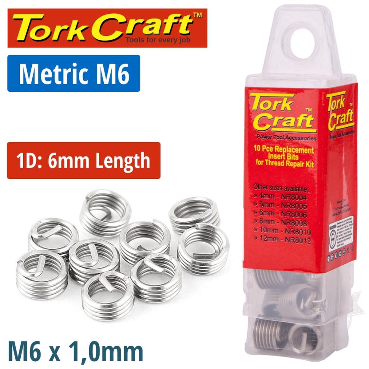 Tork Craft Thread Repair Kit M6 X 1D Replacement Inserts 10Pce