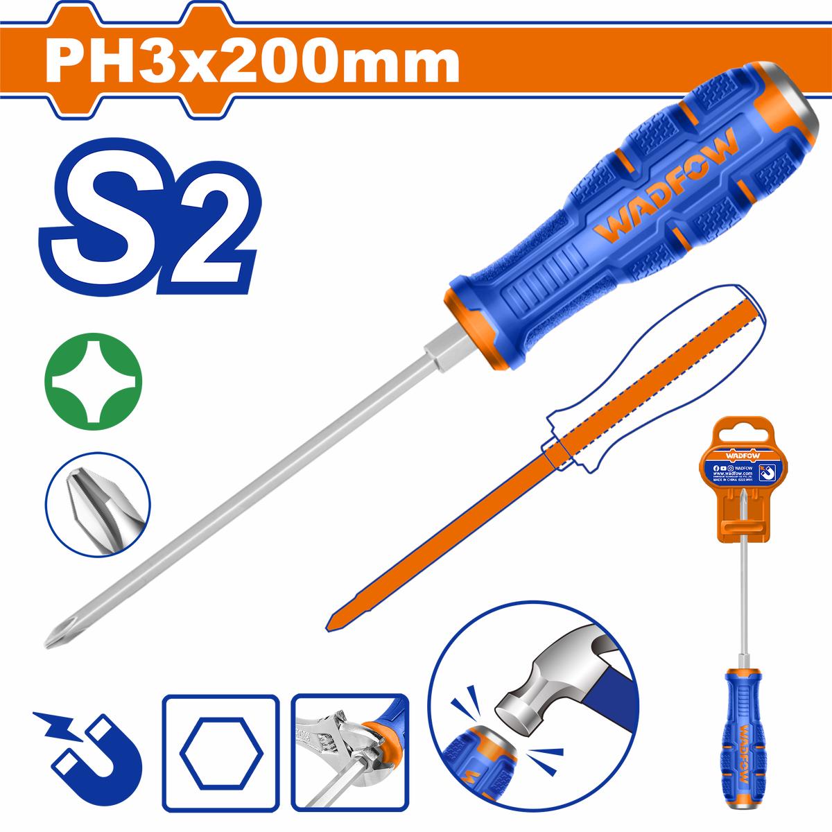 Wadfow Phillips go-through screwdriver Ph3x200mm